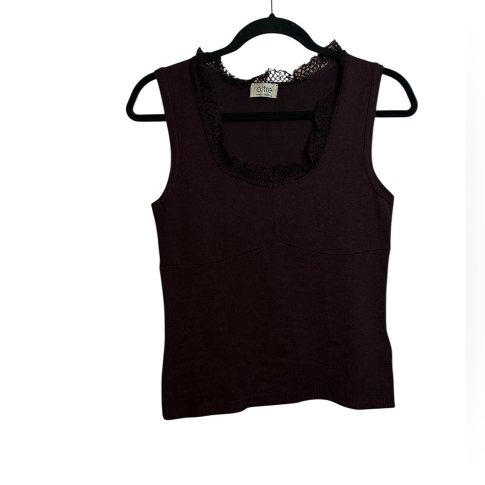 Oltre Made in Italy Eggplant Y2K Knit Crochet Babydoll Top